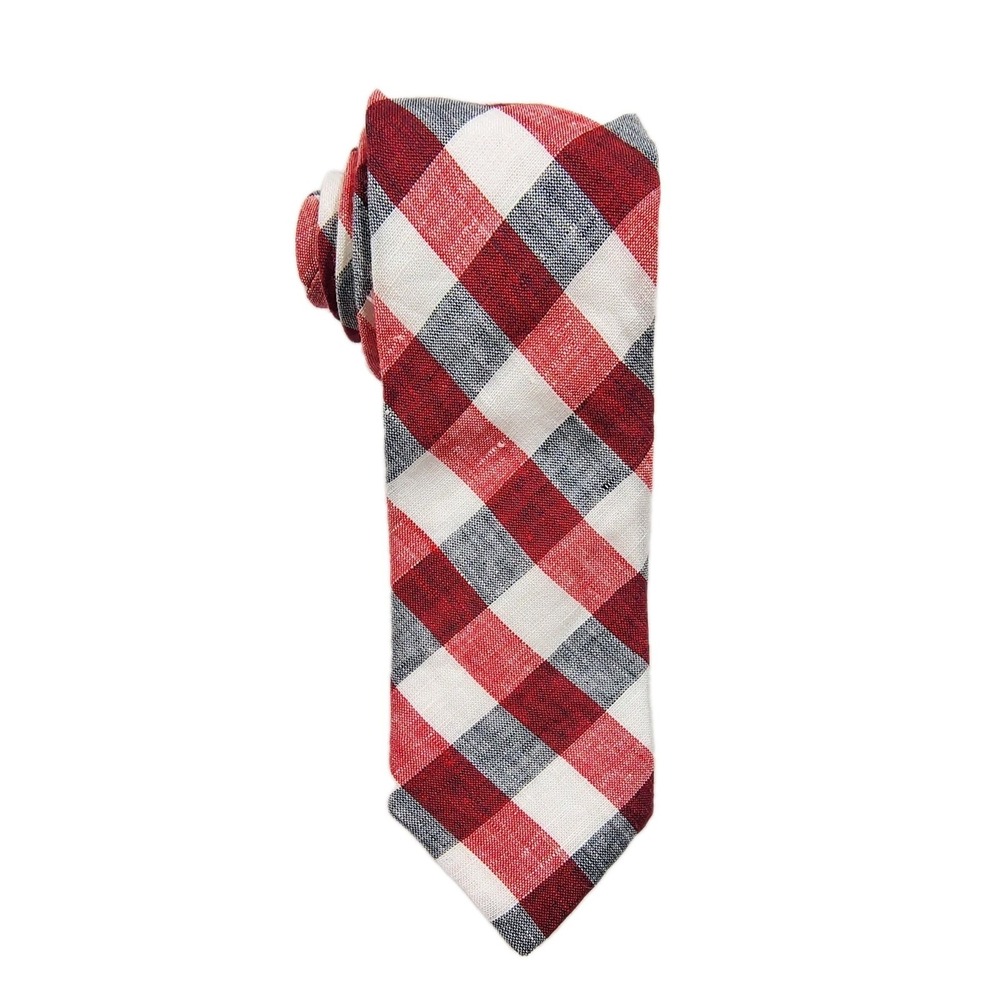 Todd Snyder New York Neck Tie 100% Linen Made In USA Plaid Check Red